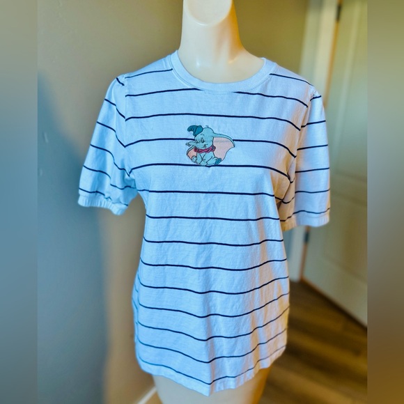 🌶️ Disney Striped T-Shirt with Embroidered Dumbo Character - Picture 1 of 5